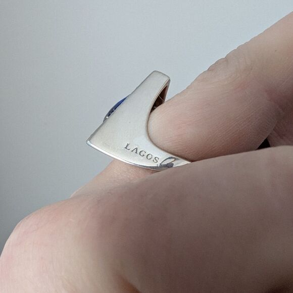 LAGOS Sterling silver 18k gold Lapis blue triangle beaded Treasure Chest ring - Picture 3 of 3